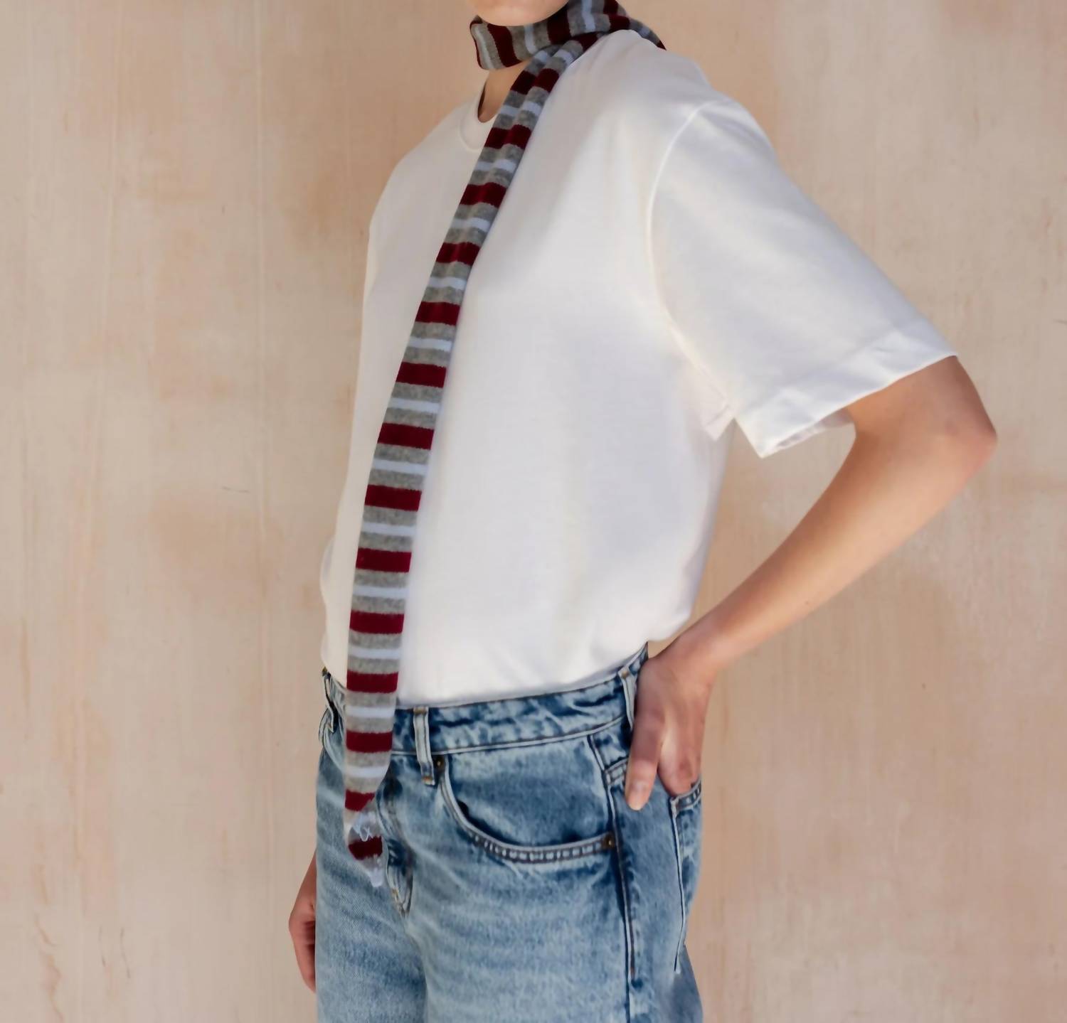 TBCo Women's Neck Tie in burgundy stripe - women's scarf - detail view