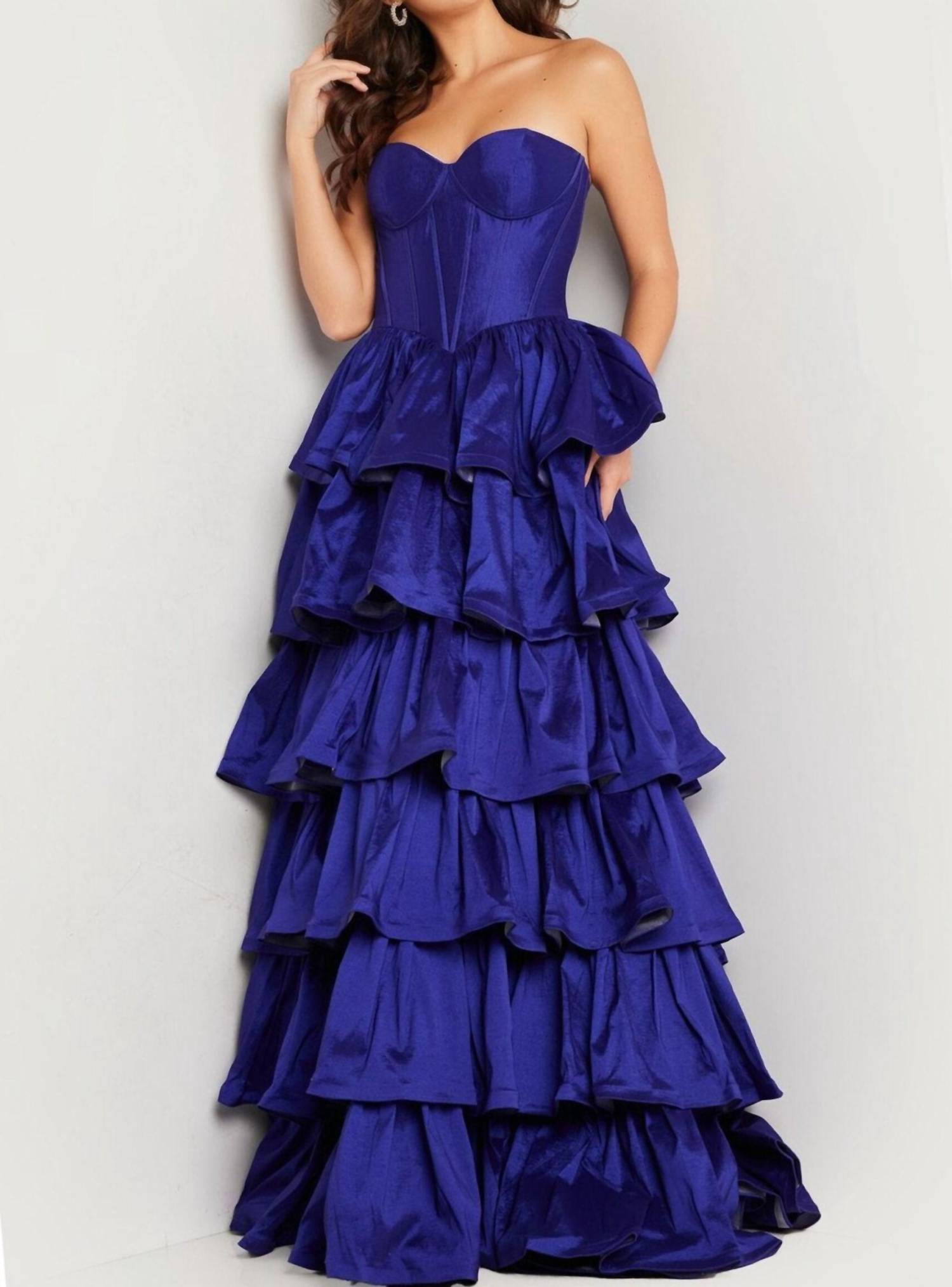 Jovani - Strapless Tiered Dress