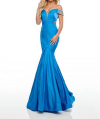 Rachel Allan - Luster Satin Off-shoulder Mermaid Gown