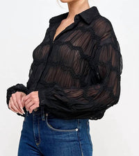 Allie Rose - Romantic Sheer Button Front Blouse