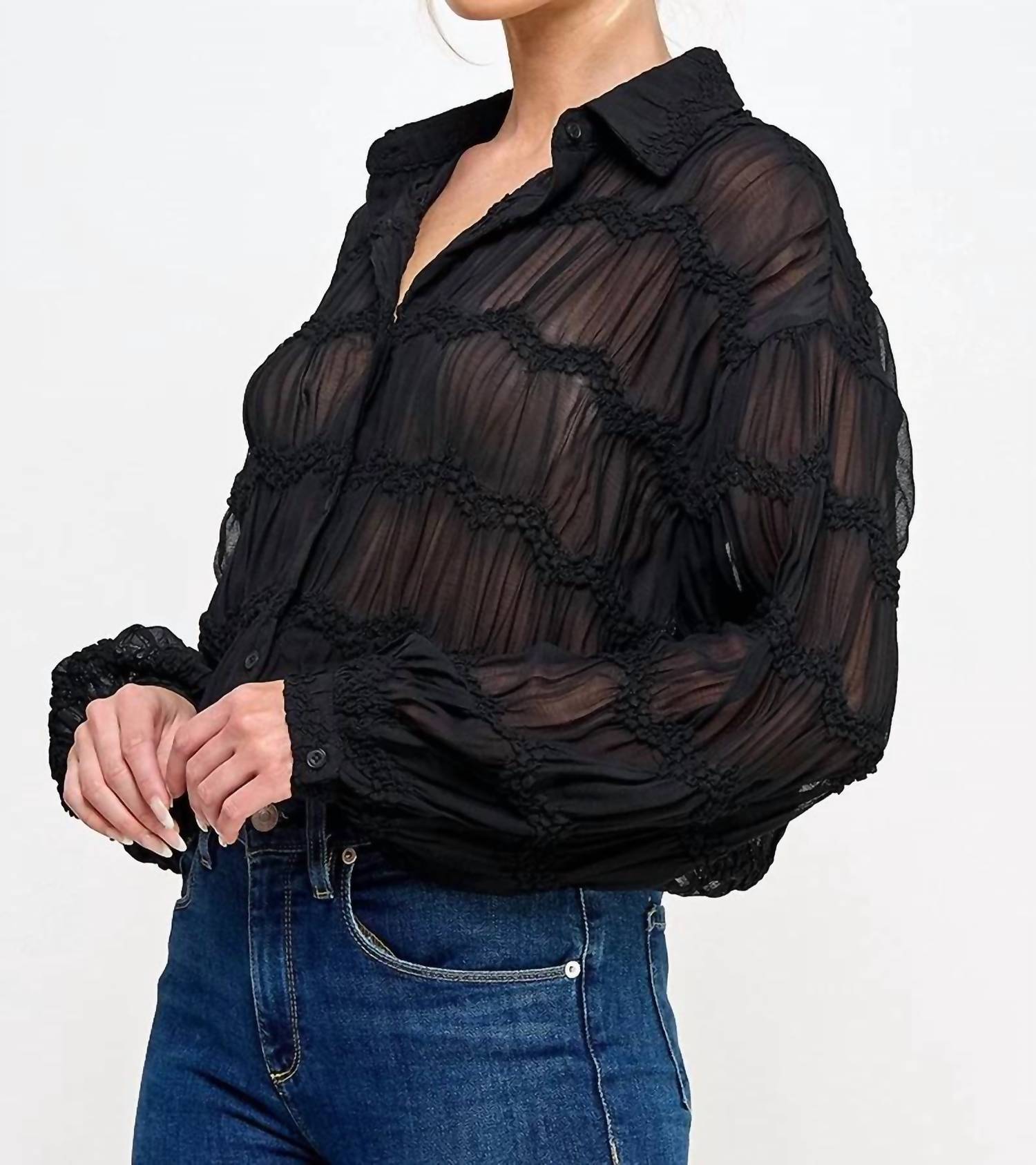 Allie Rose - Romantic Sheer Button Front Blouse