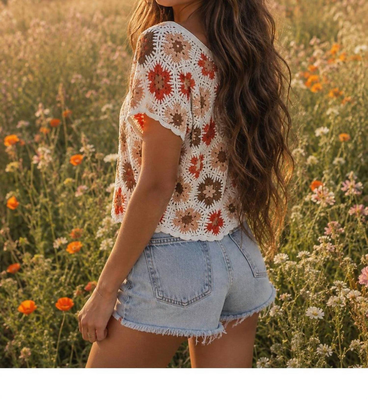 Apricot - Hexagon Flowers Crochet Top