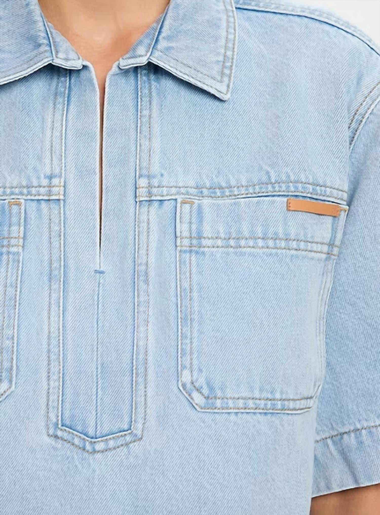 KIVARI Avery Denim Top in dusty blue - women's t-shirt - view 5
