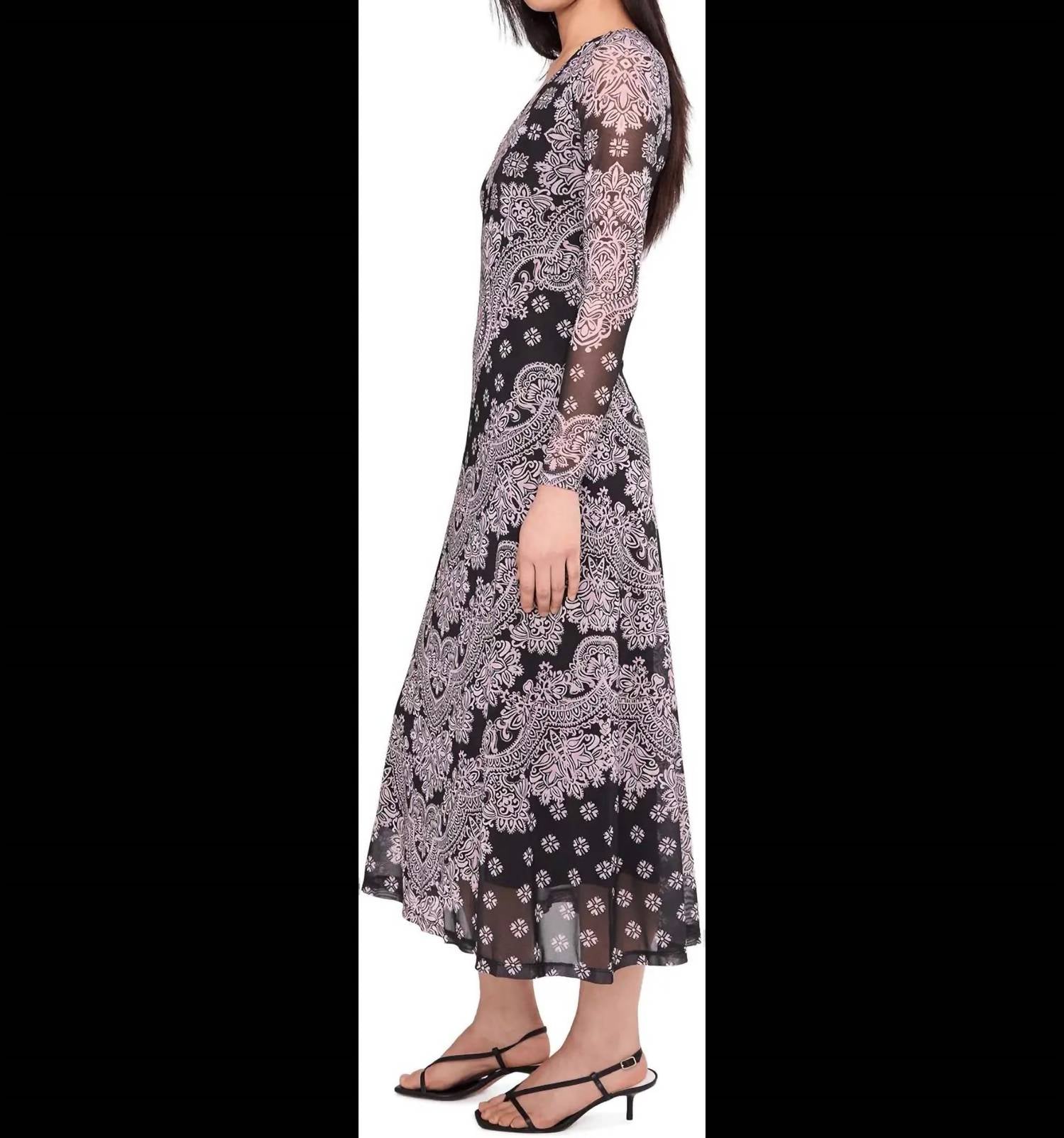 Johnny Was - LONG SLEEVE V NECK MESH MIDI DRESS