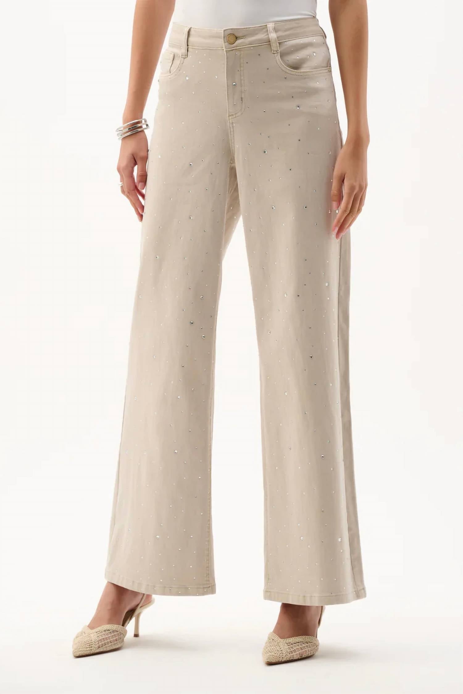 Joseph Ribkoff - Featherweave Denim Wide Leg Jeans With Rhinestones