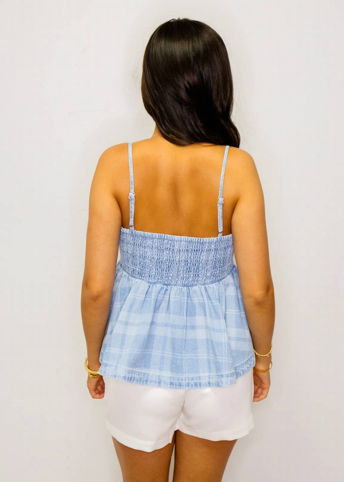 Stitch & Co. - Denim Gingham Peplum Top