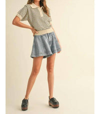 Miou Muse - Demi Striped Knit Collared Top