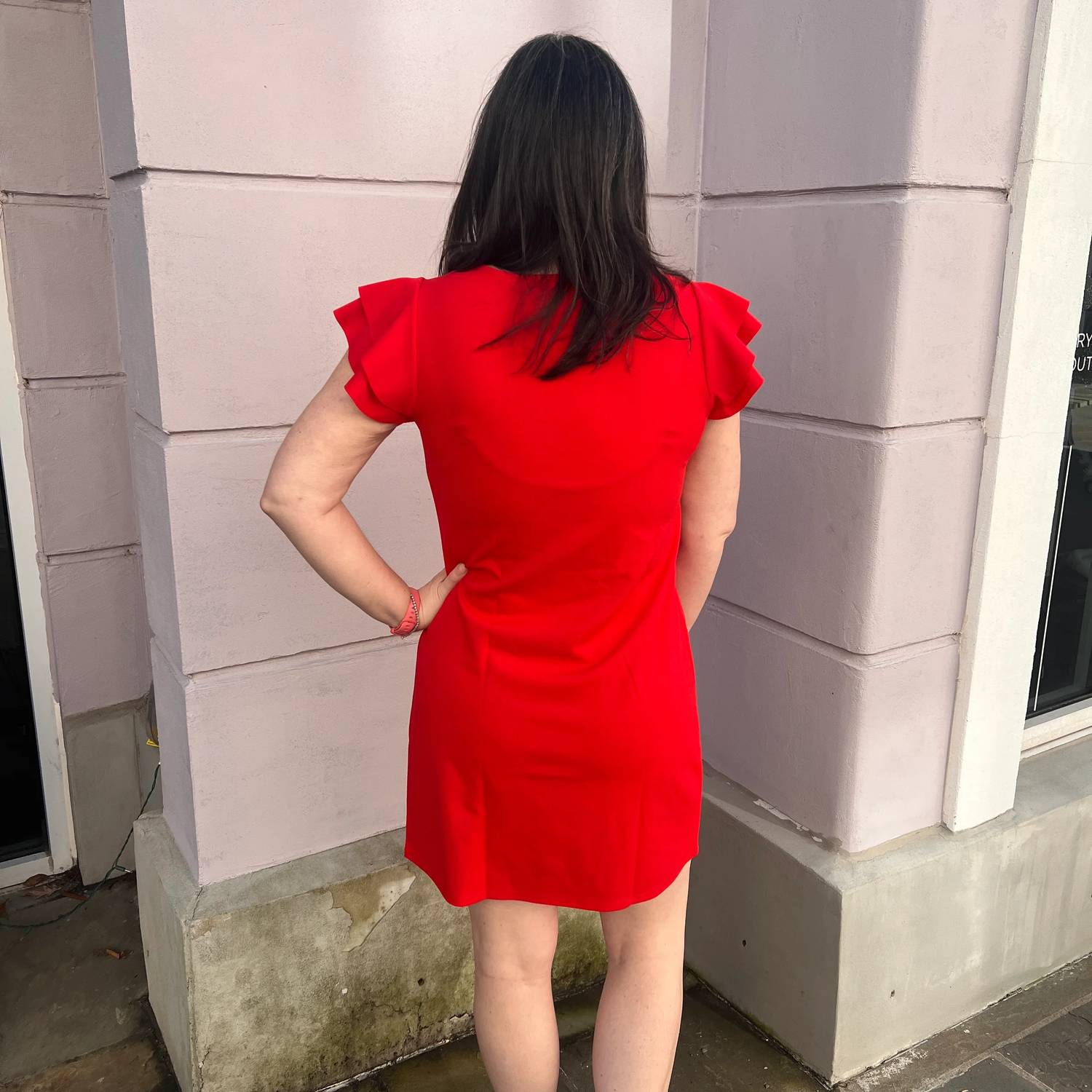 Ces Femme - Ruffle Sleeves Solid Tunic Dress