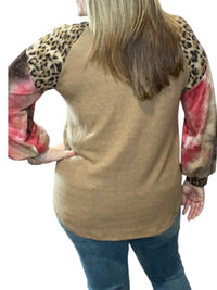 Honeyme - Leopard Tie Dye Puff Sweater
