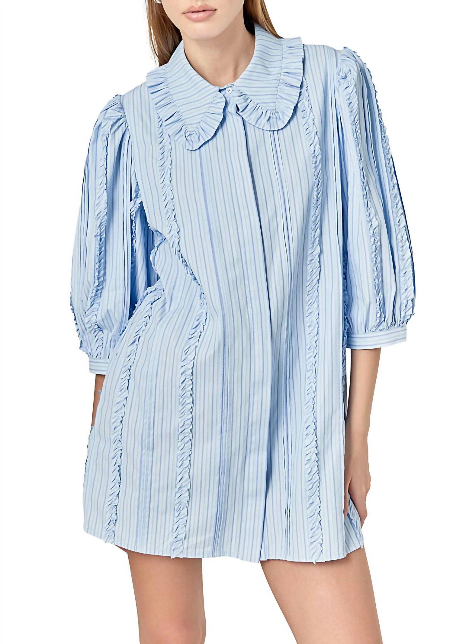 English Factory - Pintuck And Ruffle Detail Shirt Dress