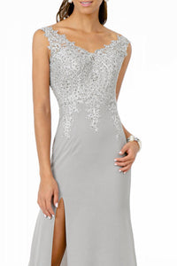Gls Collective - Embroidered Bodice V-neck Jersey Long Dress