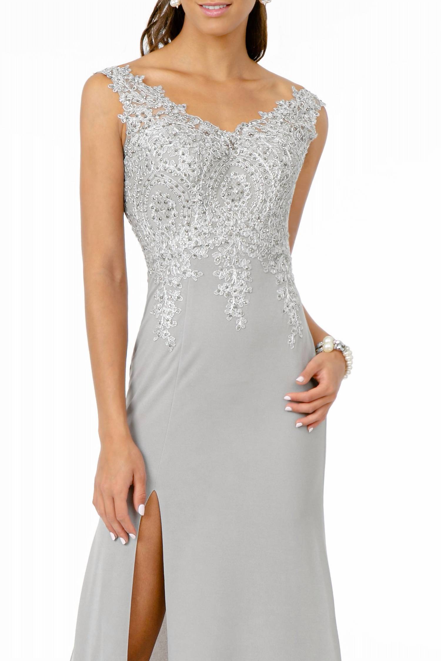 Gls Collective - Embroidered Bodice V-neck Jersey Long Dress