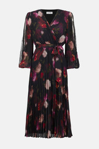 Joseph Ribkoff - Pleated Chiffon Floral Fit and Flare Dress