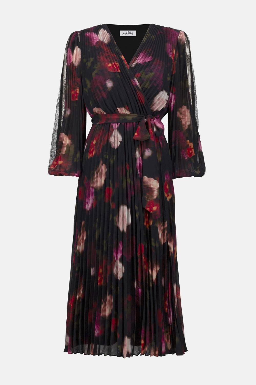 Joseph Ribkoff - Pleated Chiffon Floral Fit and Flare Dress