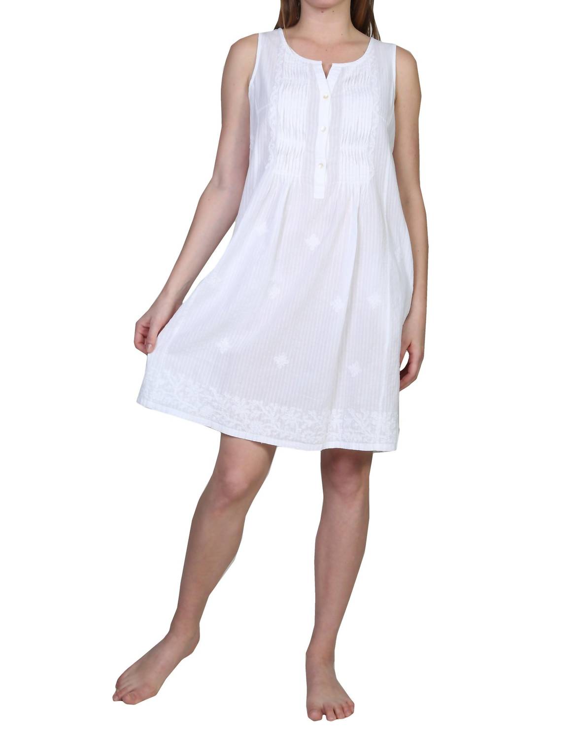 La Cera - Striped Sleeveless Embroidered Nightgown
