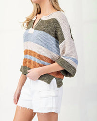 Ee:Some - Striped Notch Collar Top