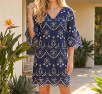 Karen Kane - Flare Sleeve Embroidered Mini Dress