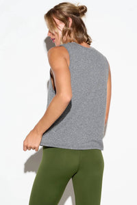 SPIRITUAL GANGSTER Pursuit Bowery Tank Top - Plus in heather grey - women's tank top - detail view