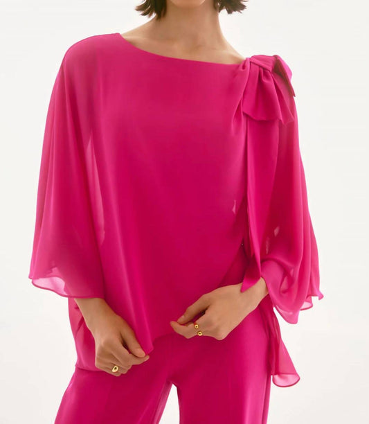 Joseph Ribkoff - Boat Neck Asymmetric Chiffon Overlay Top