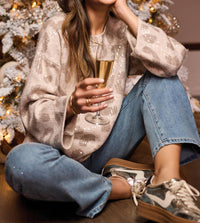 Tribal - Sequin Animal Print Crew Neck Jacquard Sweater