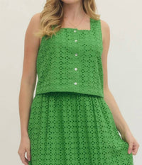 Entro - Eyelet Buttoned Sleeveless Top