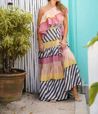 Pearl And Caviar - Cora Ruffled One Shoulder Maxi Dress
