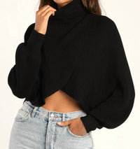 Lulus - Breezy Mornings Turtleneck Cross Front Cropped Sweater