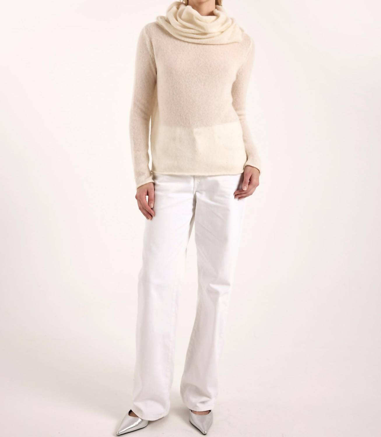 Brodie Cashmere Estelle Sparkle Hooded Cowl Neck Cashmere Jumper in ivory - women's long sleeve top - view 4