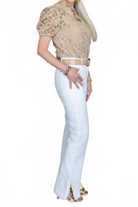Current Air - Split Neck Floral Lace Blouse With Lining