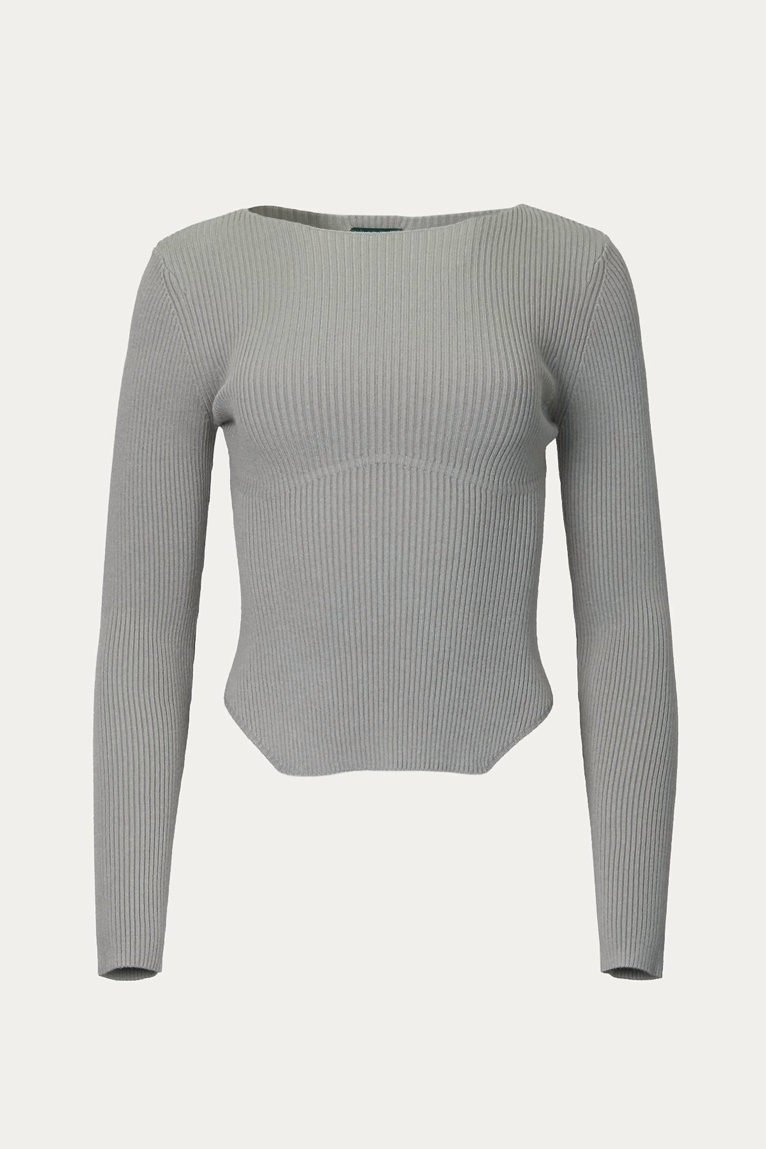 DOMO RIBBED VISCOSE-CREPE SWEATER TOP