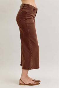 Judy Blue - Mid Rise Wide Crop Garment Dyed Utility Pocket Jeans