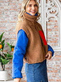 Veveret - Colorblock Fleece Quilted Puffer Pullover Jacket