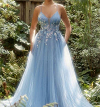 Andrea & Leo Couture Iridescent Sequin Gown in blue jay - women's dress