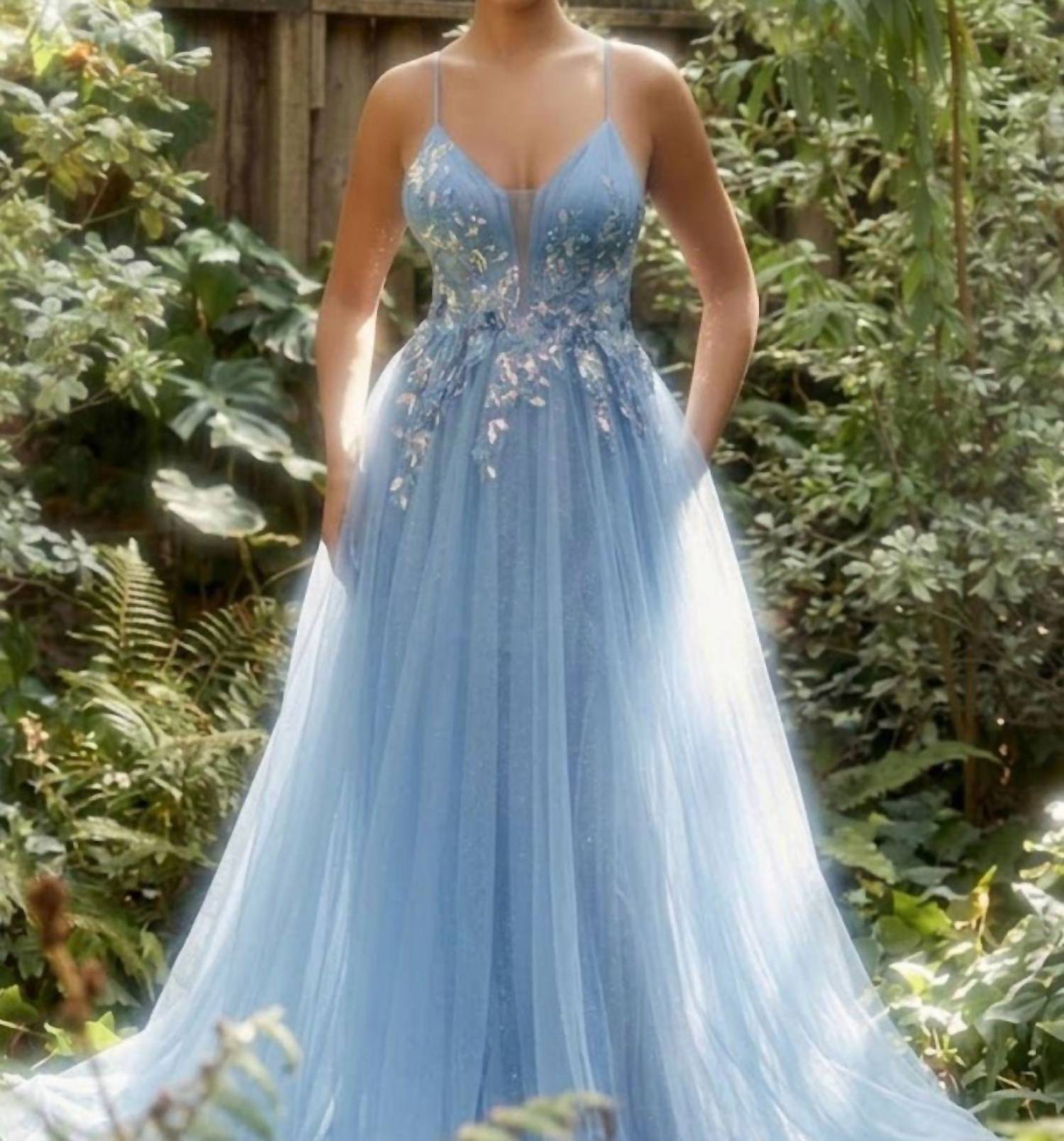 Andrea & Leo Couture Iridescent Sequin Gown in blue jay - women's dress