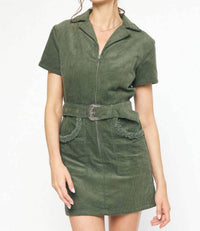 Entro - Corduroy Collared Utility Mini Dress