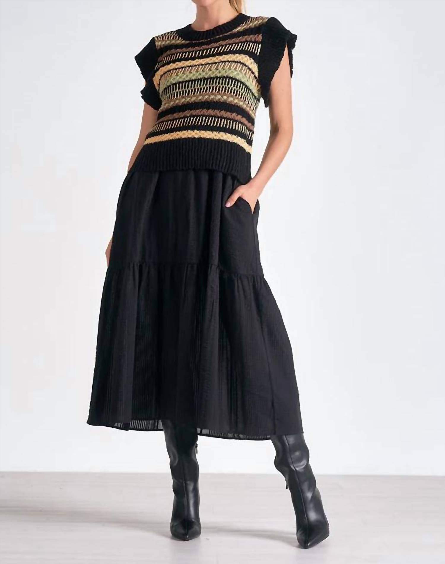 Elan - Crew Neck Midi Sweater Dress
