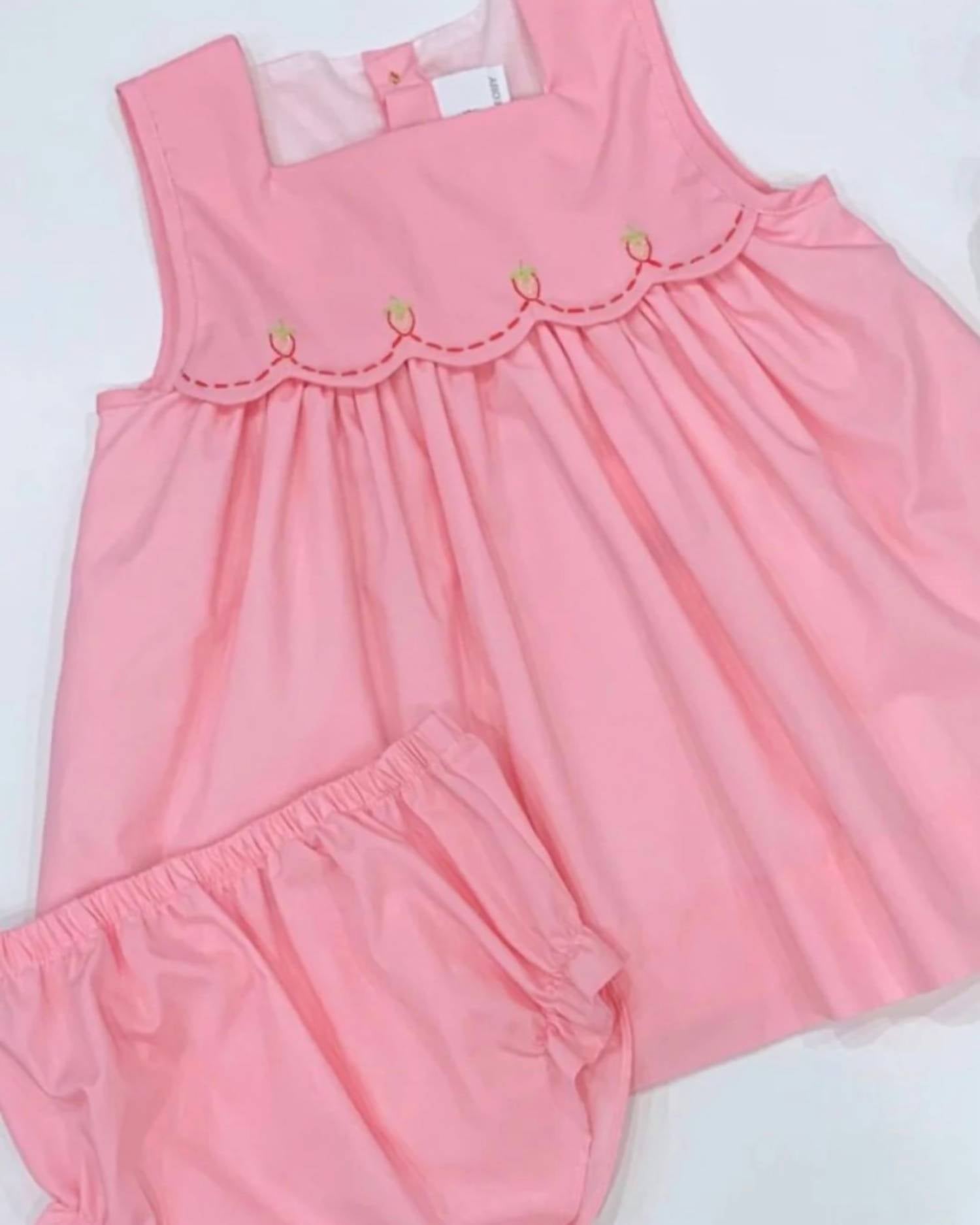THE PROPER PEONY Girl's Strawberry Fields Dress in pink - kids' dress - detail view