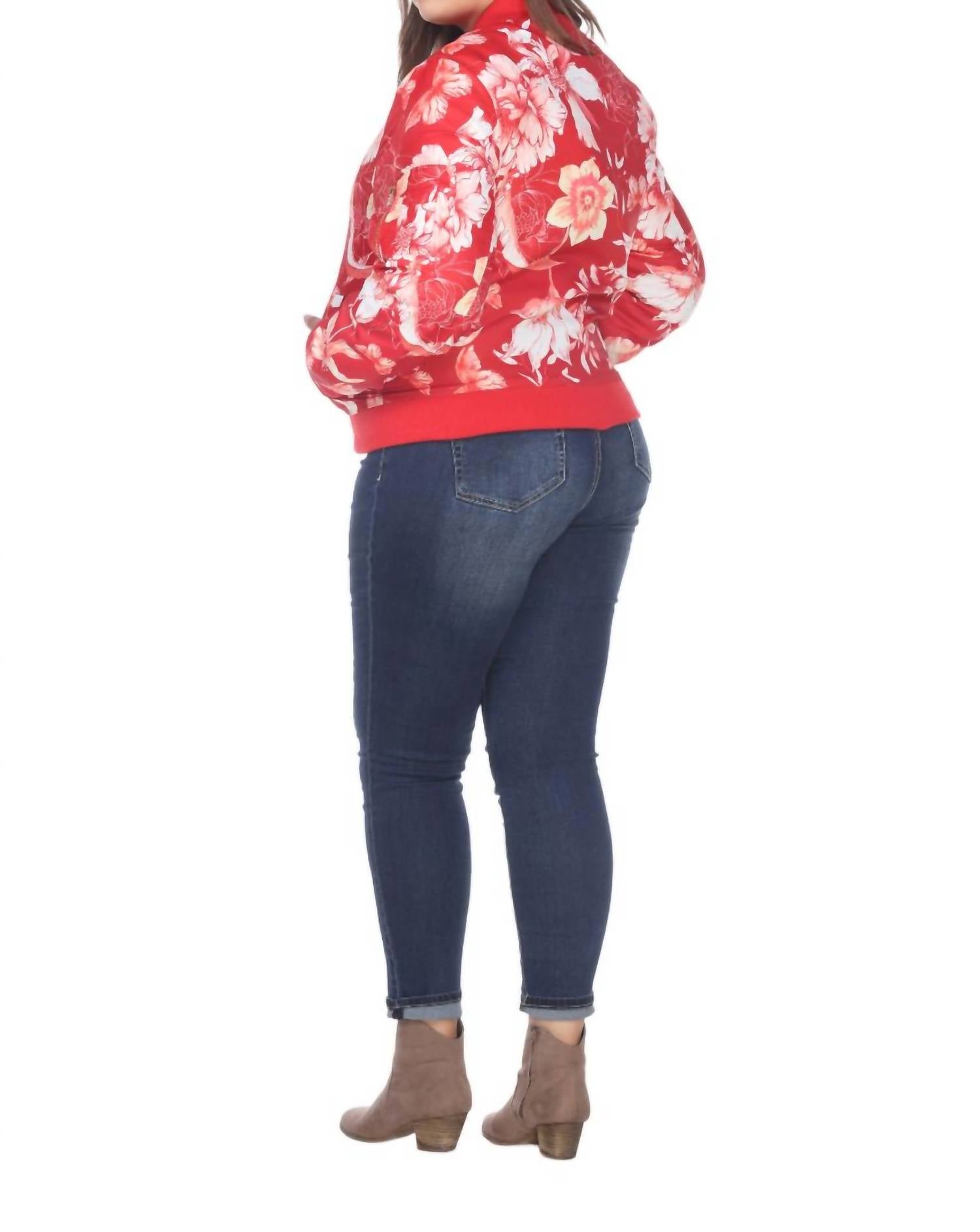 White Mark - Floral Bomber Jacket - Plus Size