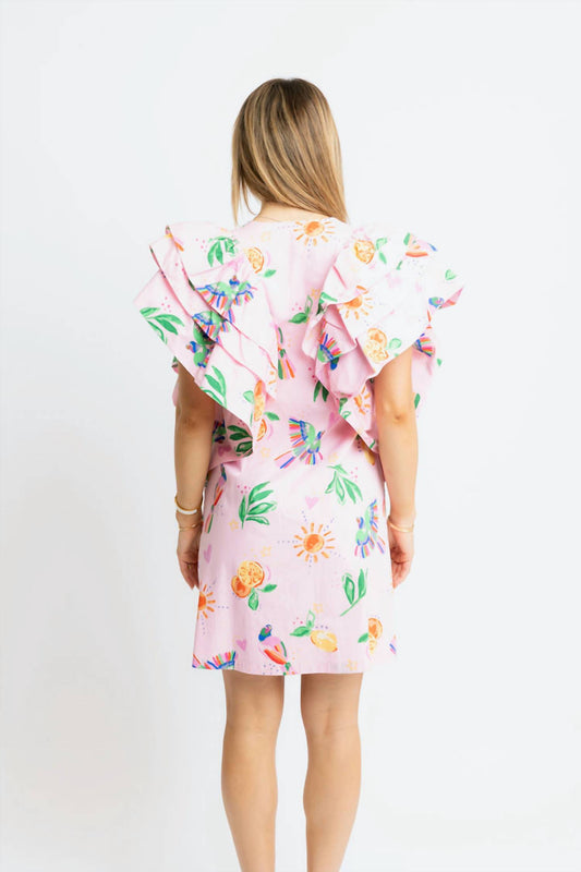 Karlie - Toucan Fruit Vneck Ruffle Dress