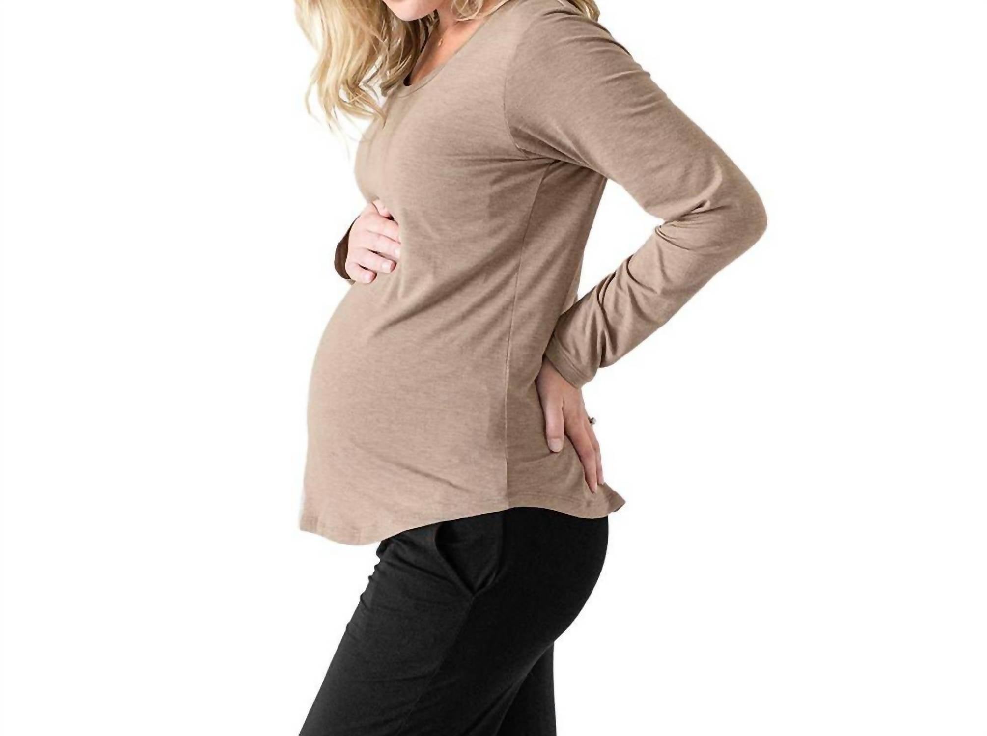 Kindred Bravely Bamboo Nursing And Maternity Long Sleeve T-shirt in wheat - women's long sleeve top - alternate view