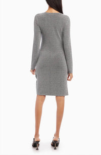Fifteen Twenty Metallic Side Gathered Long Sleeve Cocktail Dress - women's dress - detail view