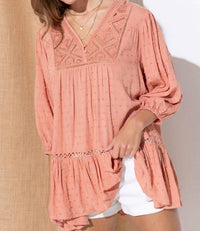 Blue B - Dot Challis Embroidered Peplum Top