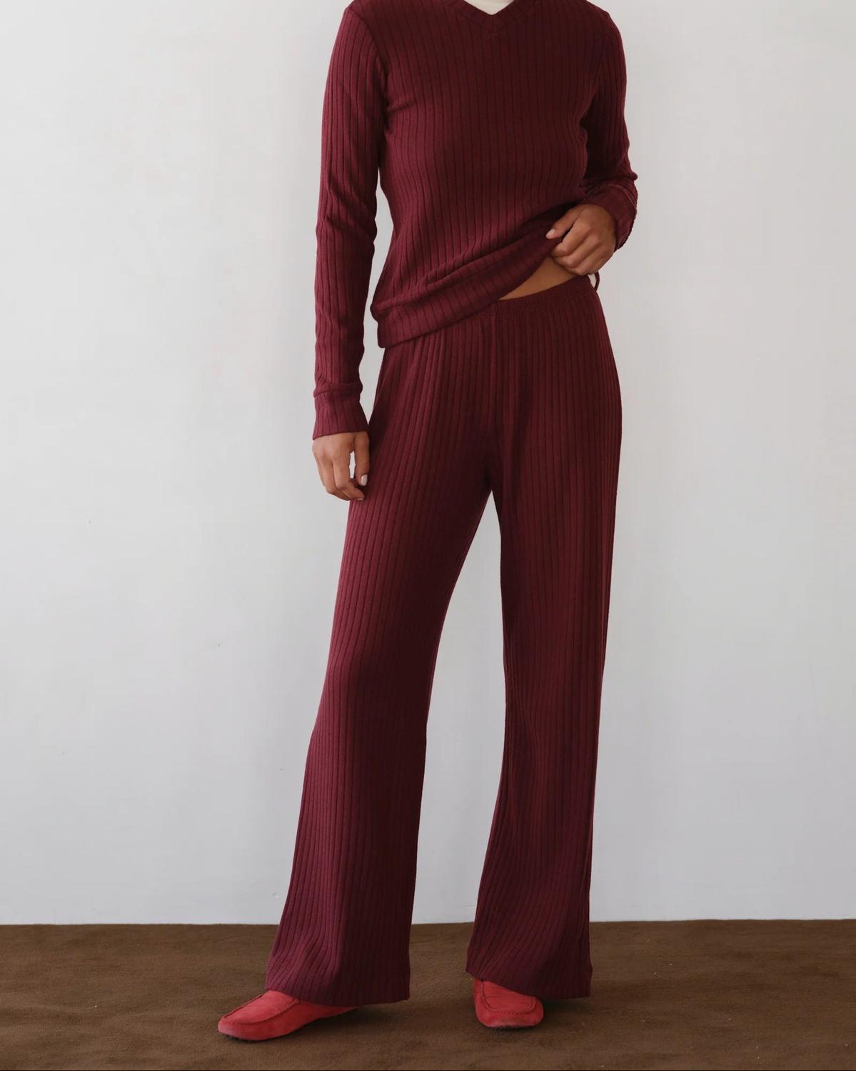 DONNI. Sweater Rib Simple Pant in oxblood - women's pants