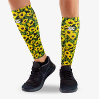 Zensah Print Compression Leg Sleeves in sunflowers black - women's accessory - detail view