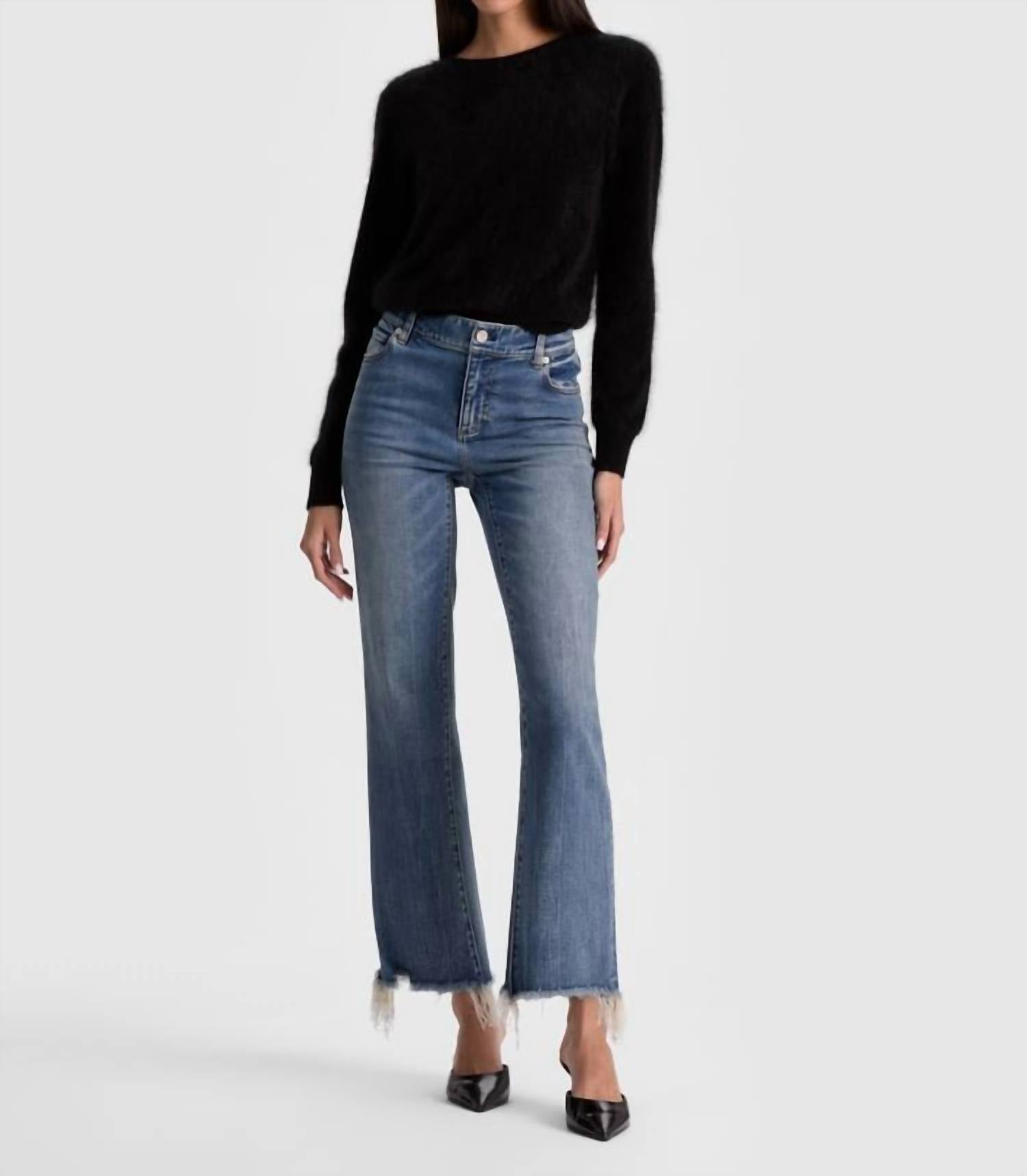 Alice + Olivia - Fierce Raw Hem Slim Straight Leg Jeans