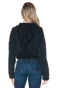 ariella Cropped Long Sleeve Hoodie With Zipper in black - women's top - alternate view