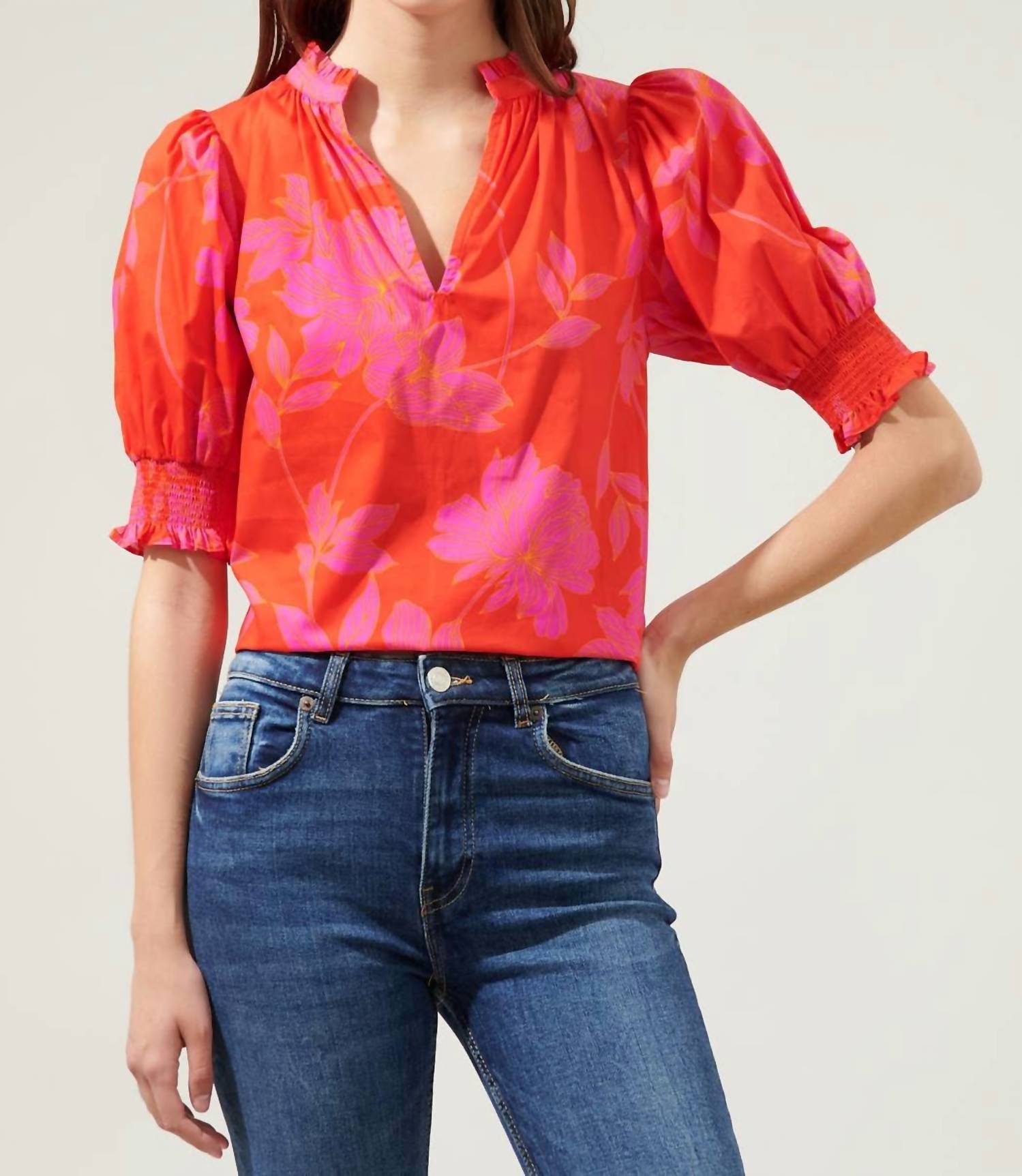 Sugarlips - Maylene Mile Floral Split Neck Top