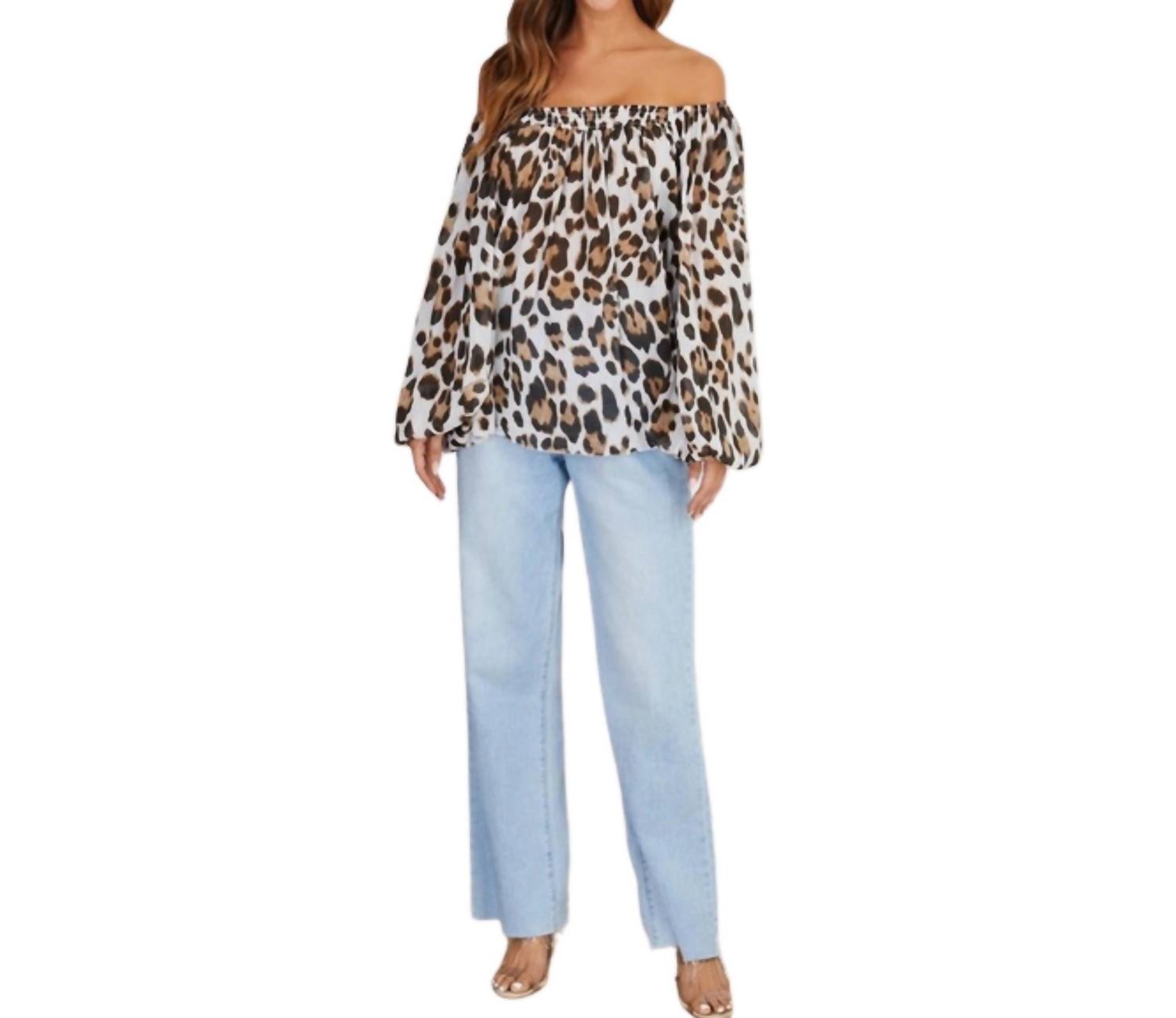 Venti6 - Leopard Print Bubble Sleeve Blouse
