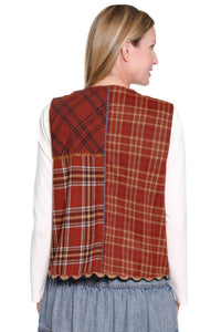 John Mark - Embellished Velvet Vest With Plaid Patched Back