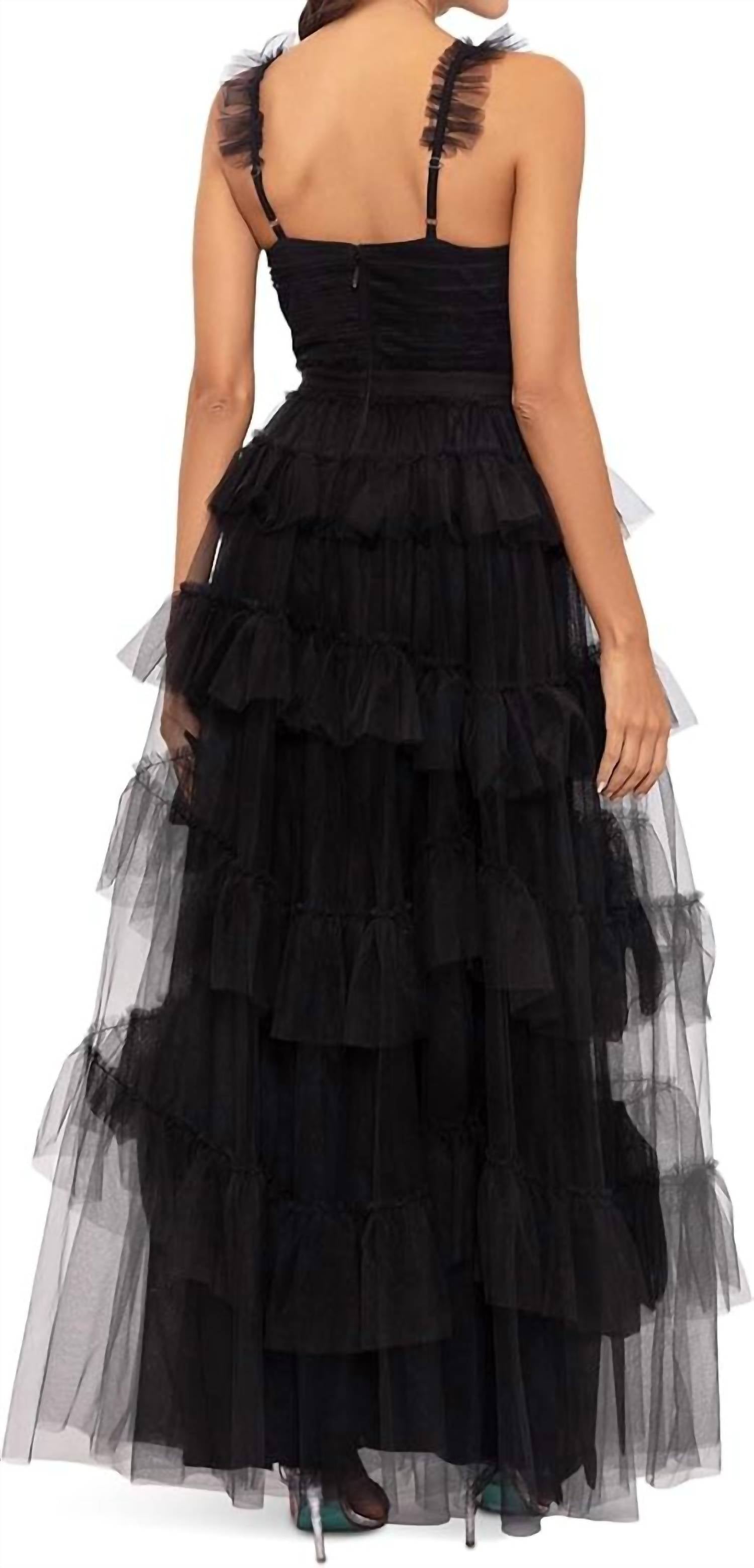 Betsy & Adam - Gigi Long Ruffle Mesh Dress